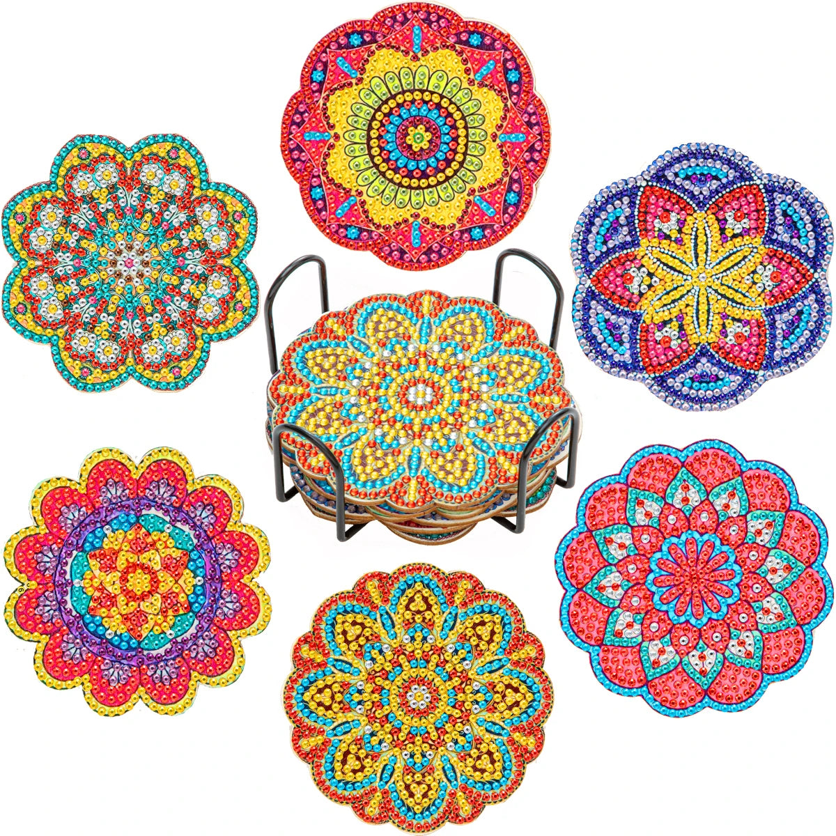 Diamond Painting Onderzetters – Set van 6 met Houder – Mandala Design