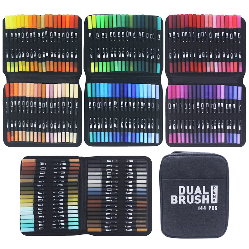 Stiften set met dual tip brush en fineliner in meerdere kleuren