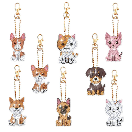 Diamond Painting Sleutelhanger set Puppy – 8 stuks acryl hangers