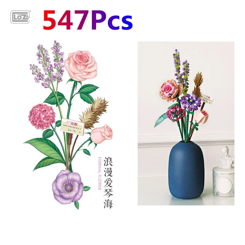 Bouwpakket Bloemenboeket met Rozen – Creatieve Bloemen Bouwstenen Set