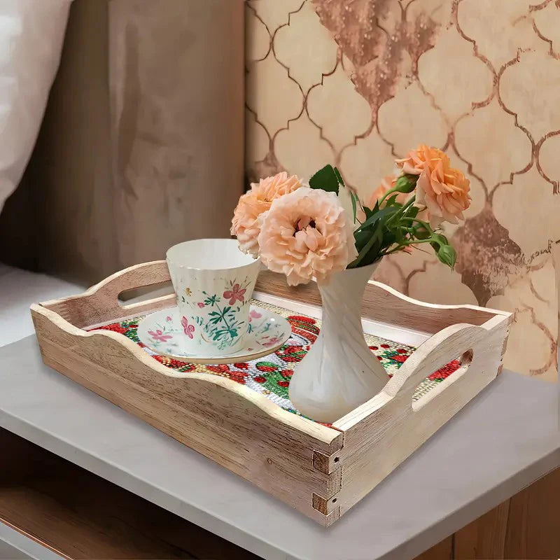 Diamond Painting Dienblad Kerst Sneeuwpoppen Houten Serveertray met Handvat