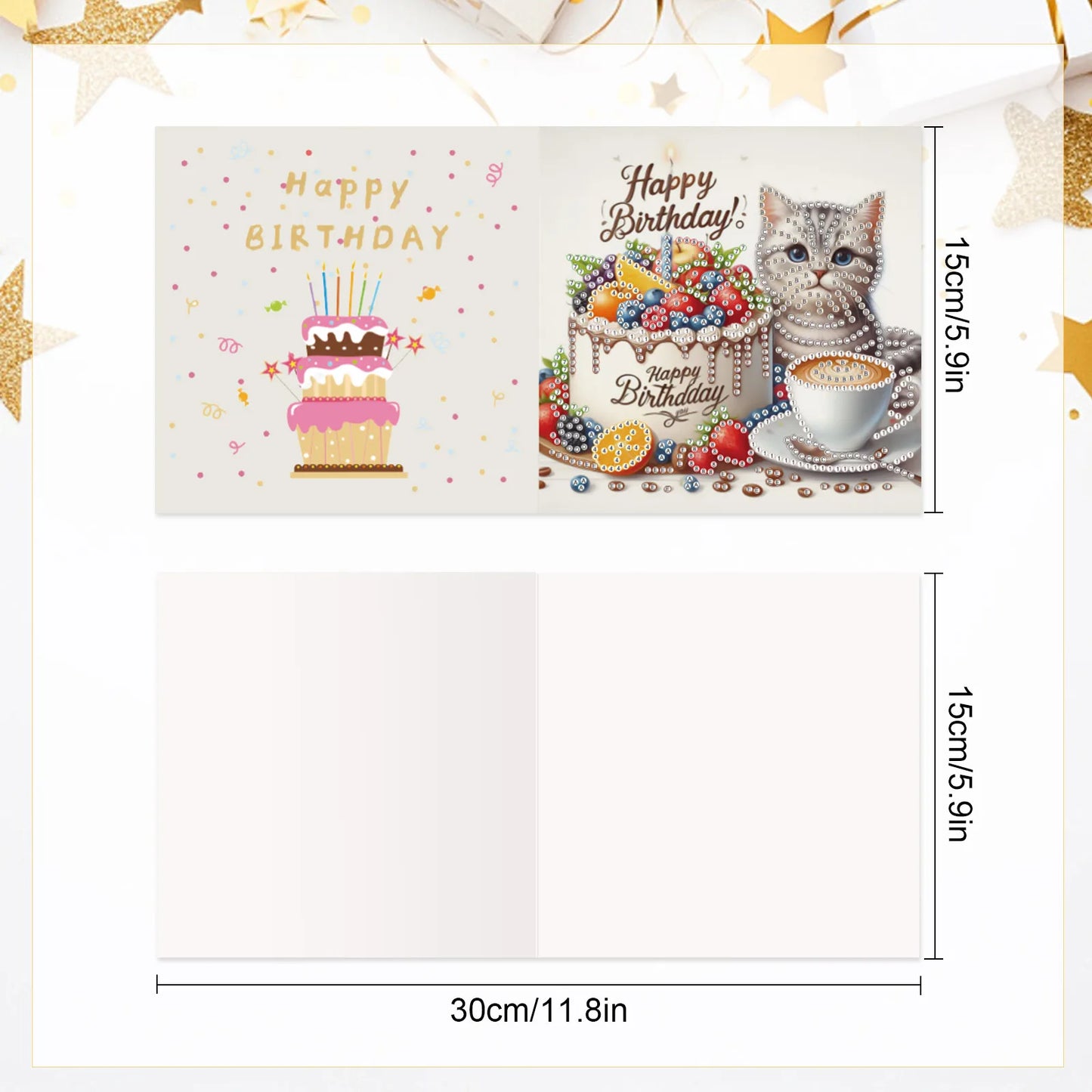 Diamond Painting Verjaardagskaarten set - Schattige Katten Kaarten om Zelf te Versieren