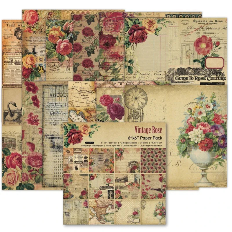 Vintage Scrapbook Papier Set – 24 Vellen Enkelzijdig