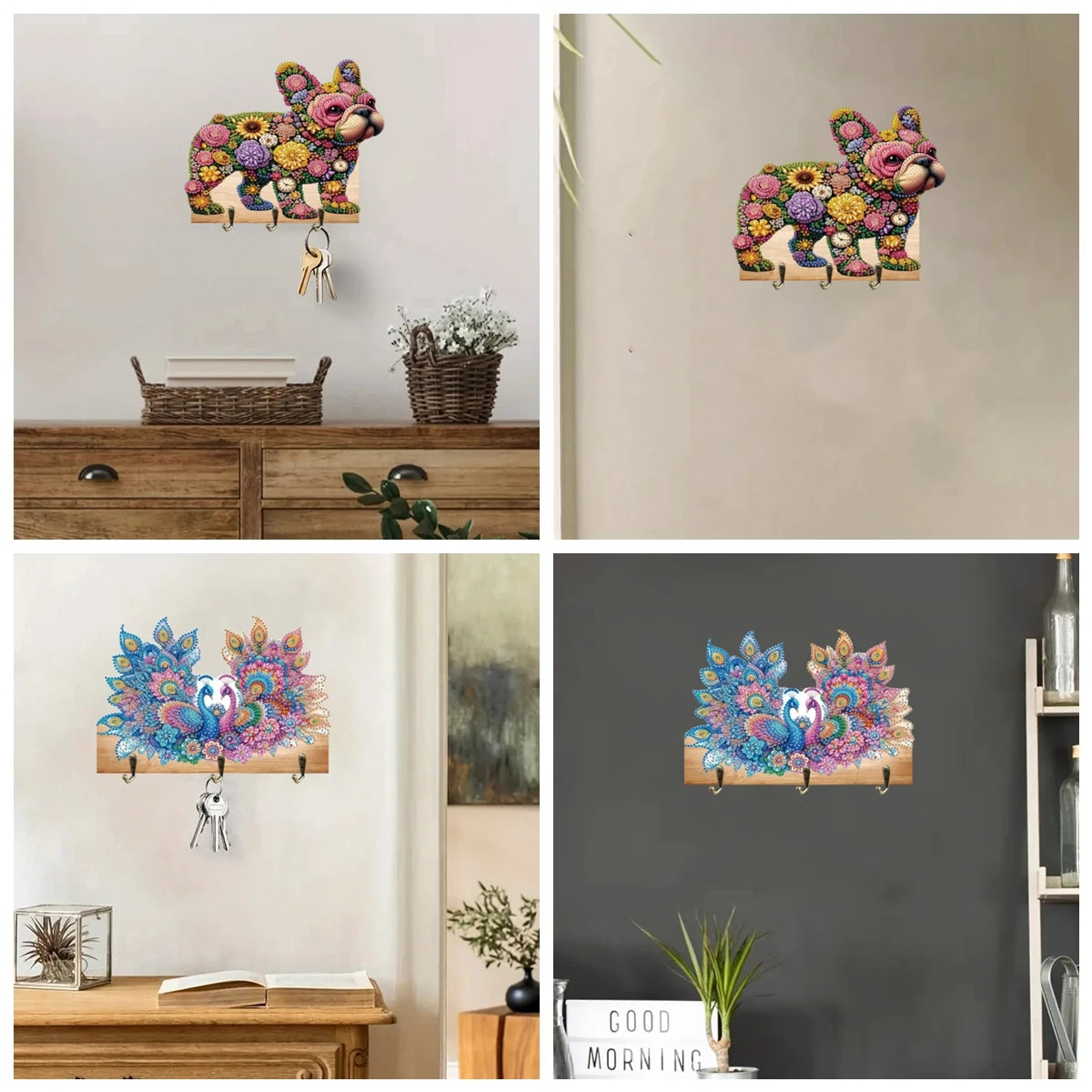 Diamond Painting Kapstok/Sleutelrek met Honden Design 3 Haken