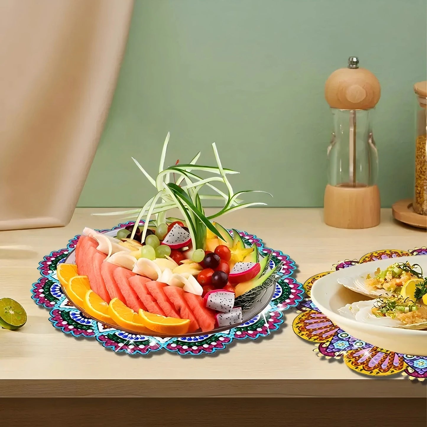 Diamond Painting Placemats kleurrijk houten patroon set van 4
