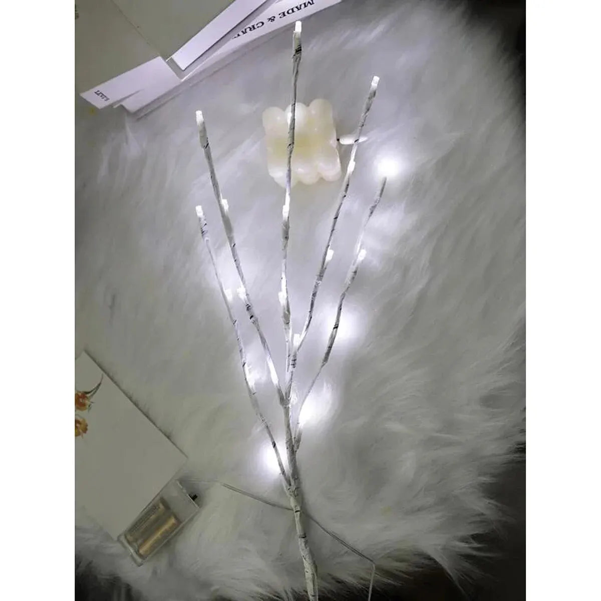 Kerst lamp witte berken tak met LED verlichting voor feestelijke decoratie