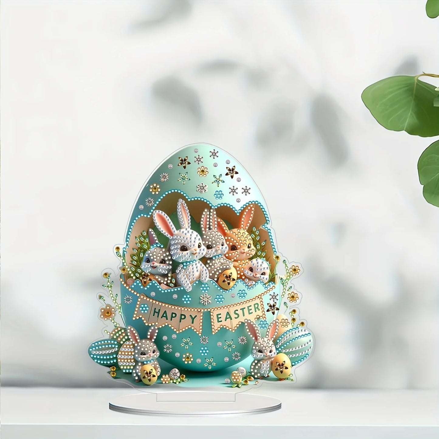 Diamond Painting Tafelornament Paasei met Paashaas in Acryl