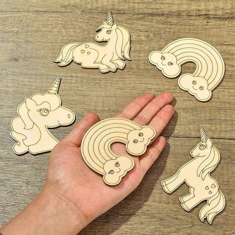 Houten figuren om zelf te kleuren – Unicorn set 10 stuks