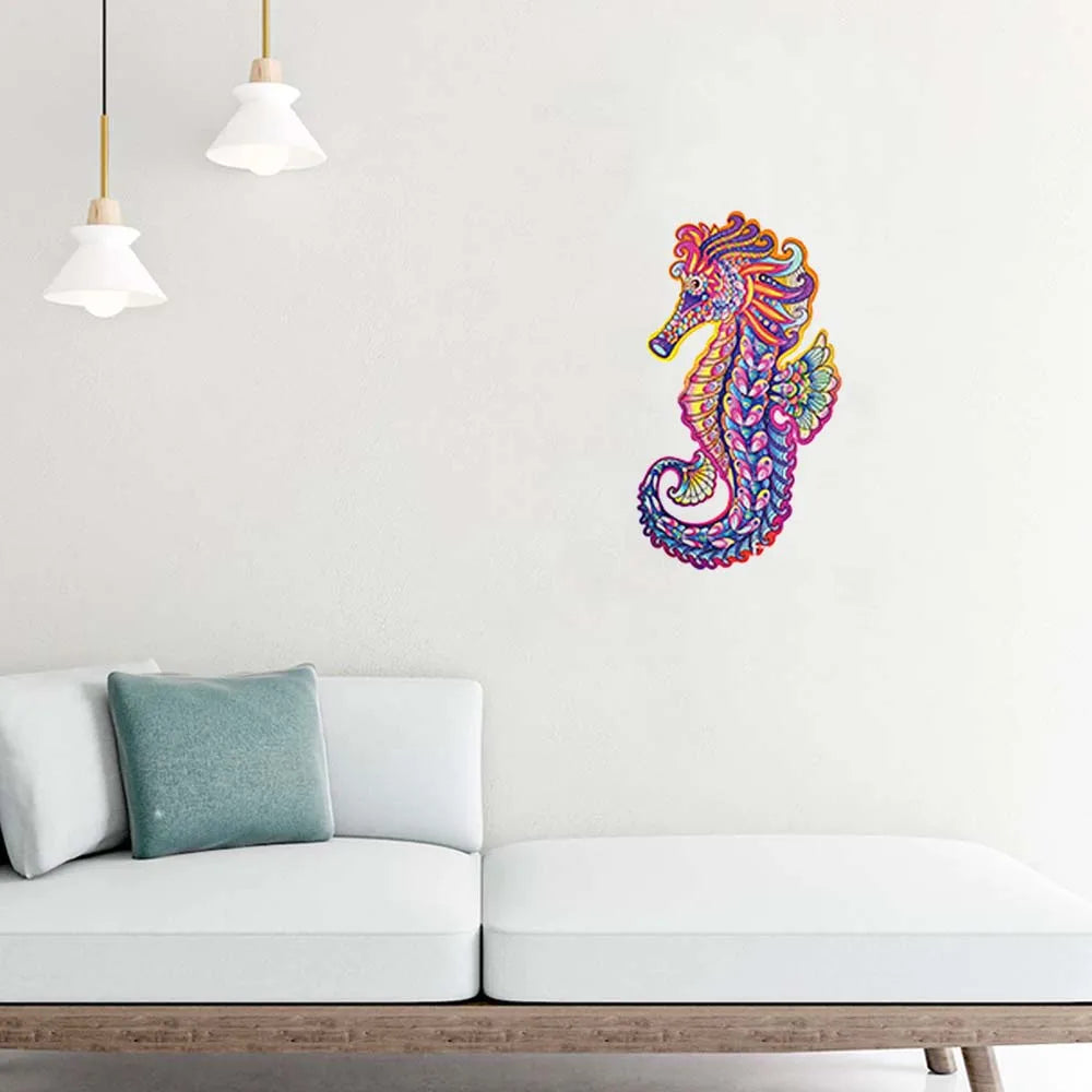 Houten figuren puzzel Colorful Seahorse – Kleurrijk en educatief puzzelplezier