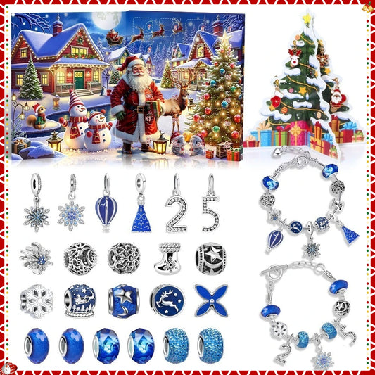 Advent kalender bedelarmbanden blauw met 24 verrassingen – kerstcadeau box