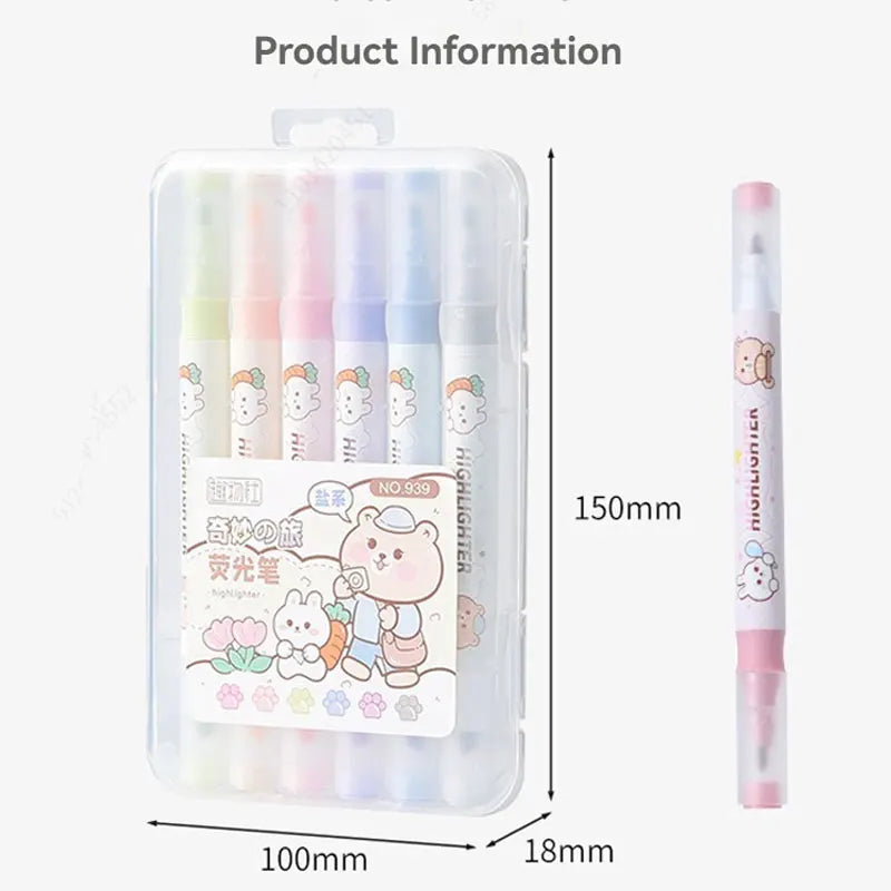 Stiften Pastel Highlighters met Dubbele Punt – Set van 6