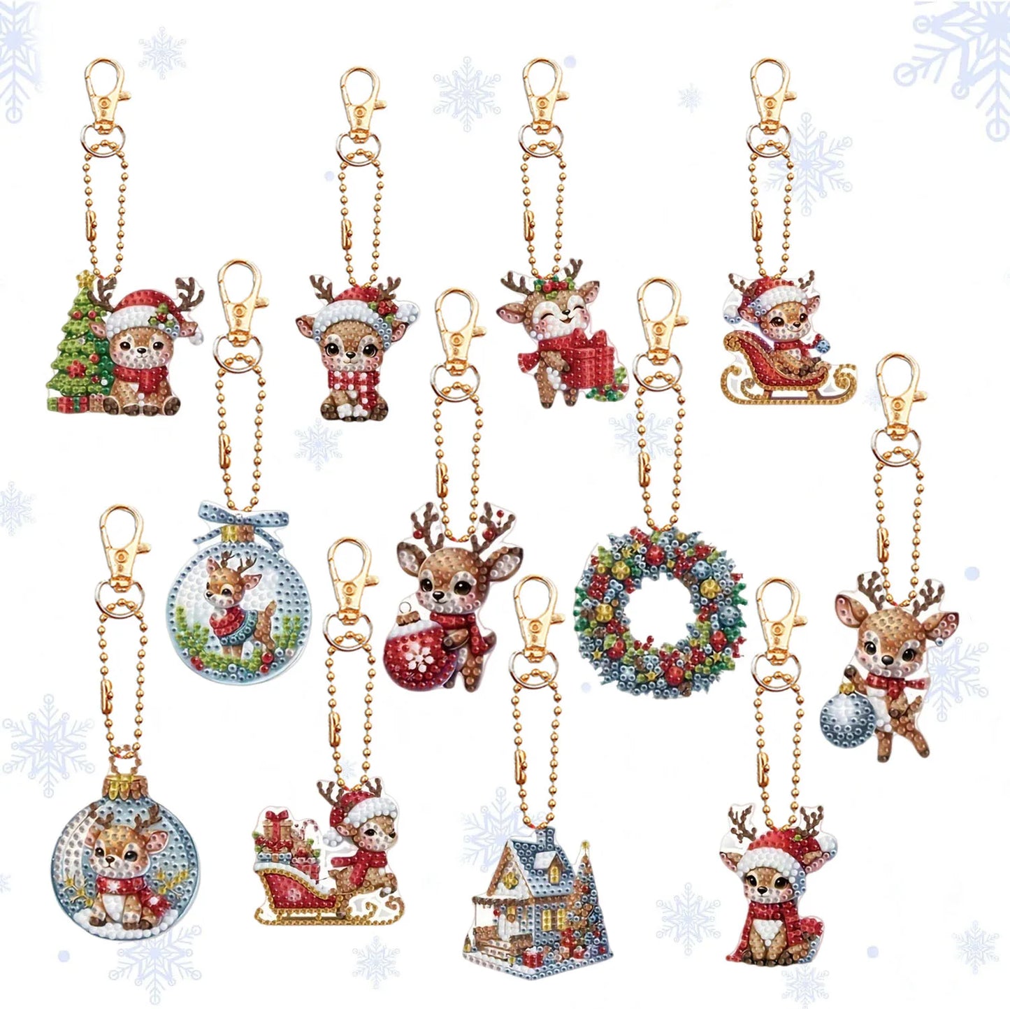 Diamond Painting Sleutelhanger set Kerst Dubbelzijdige Kersthangers 12 Stuks - YSK221