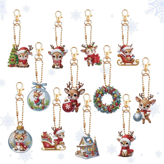 Diamond Painting Sleutelhanger set Kerst Dubbelzijdige Kersthangers 12 Stuks - YSK221