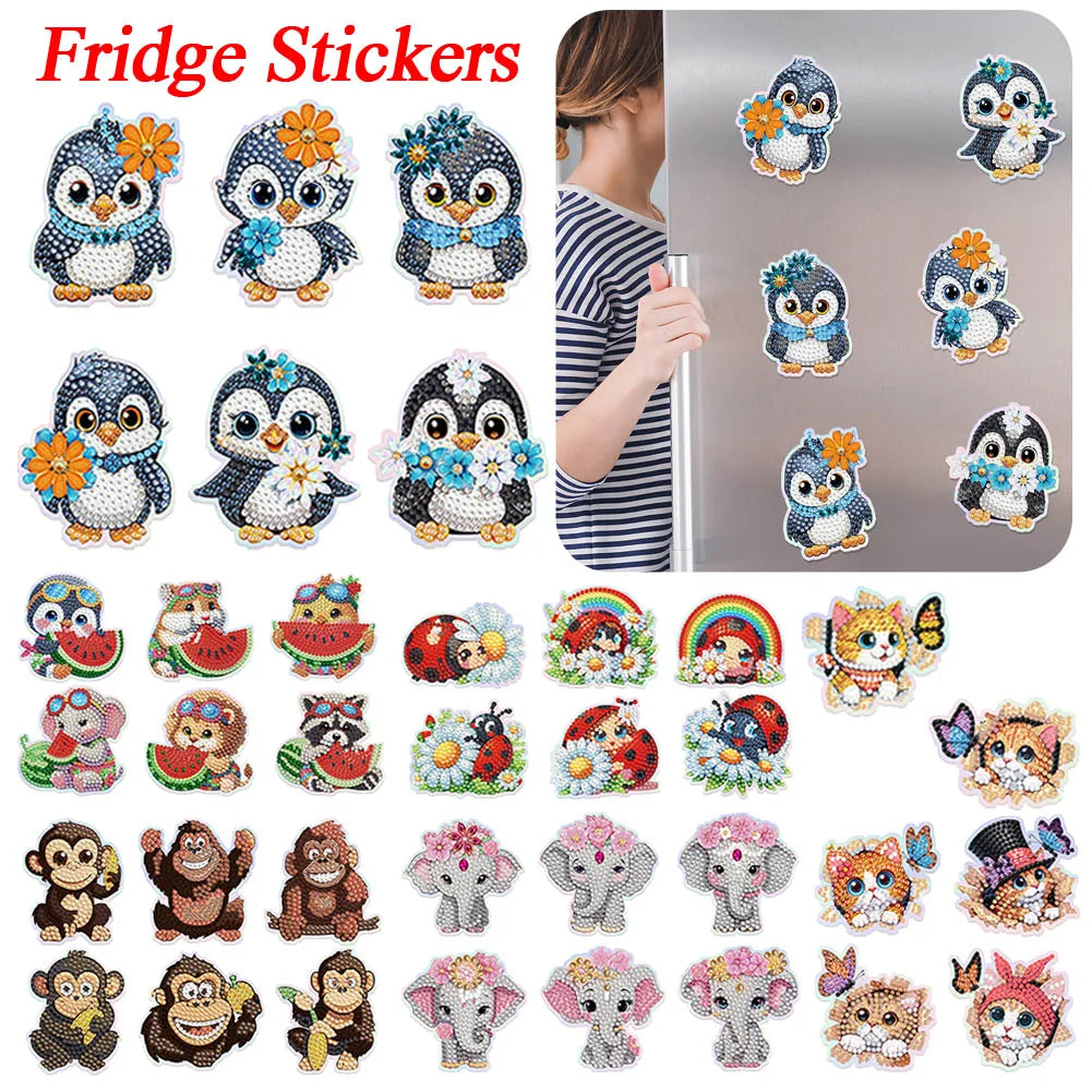 Diamond Painting Magneten - Set van 6 Dieren Magneten voor Koelkast en Decoratie