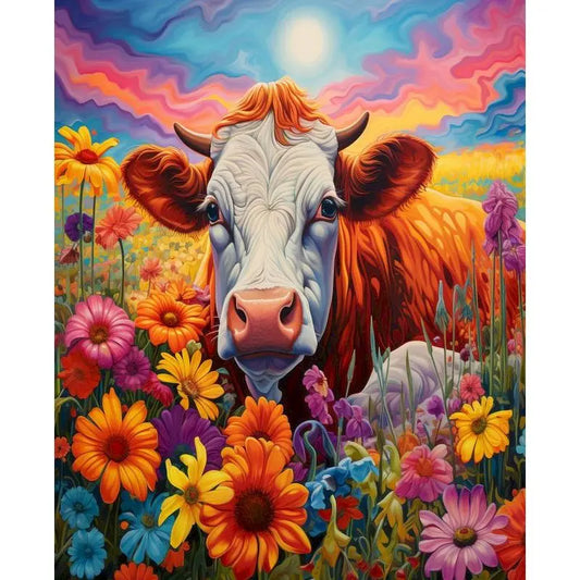 Diamond Painting Dieren Kleurrijk Volledig Rond 30x40cm - Koe