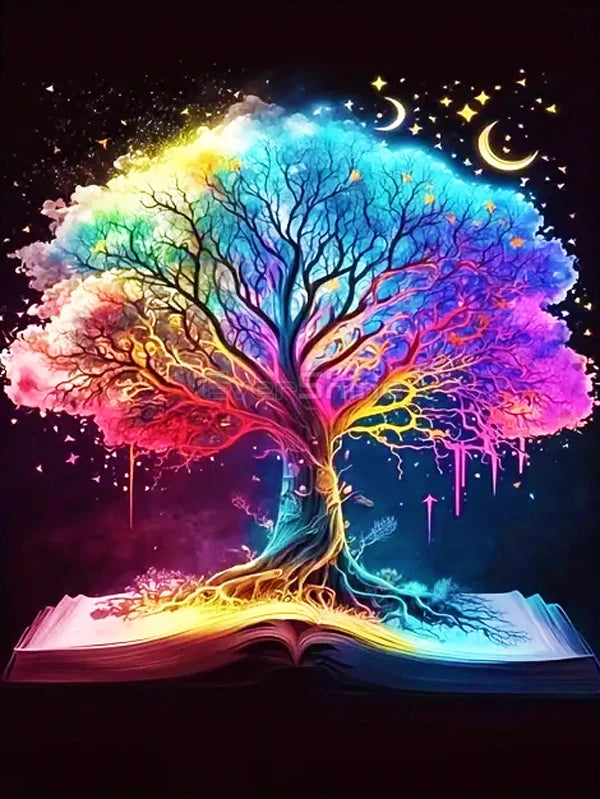 AB Diamond Painting met AB en Fairy dust steentjes – Boom landschap