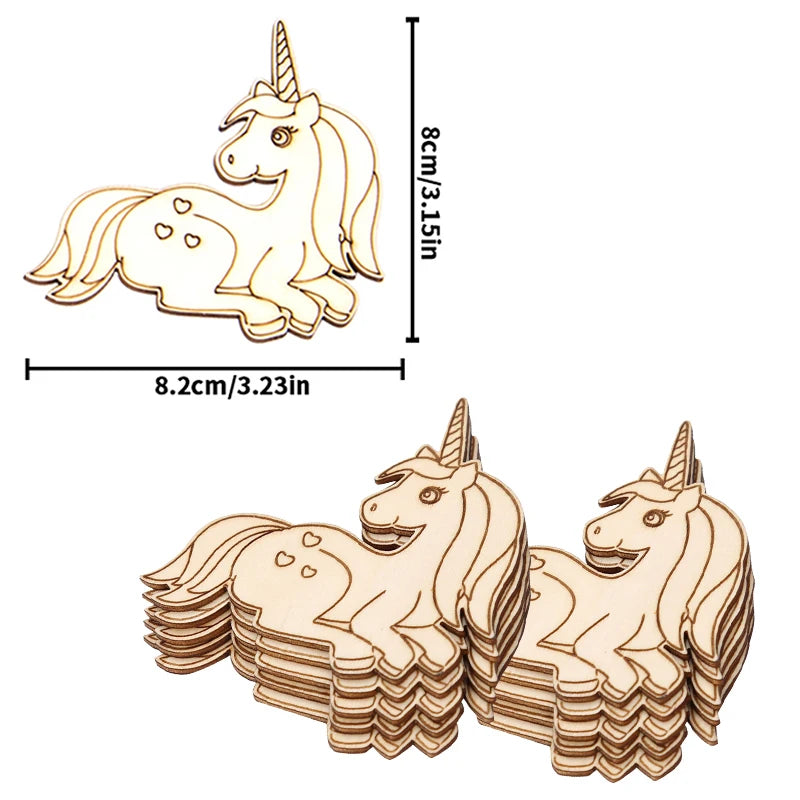 Houten figuren om zelf te kleuren – Unicorn set 10 stuks