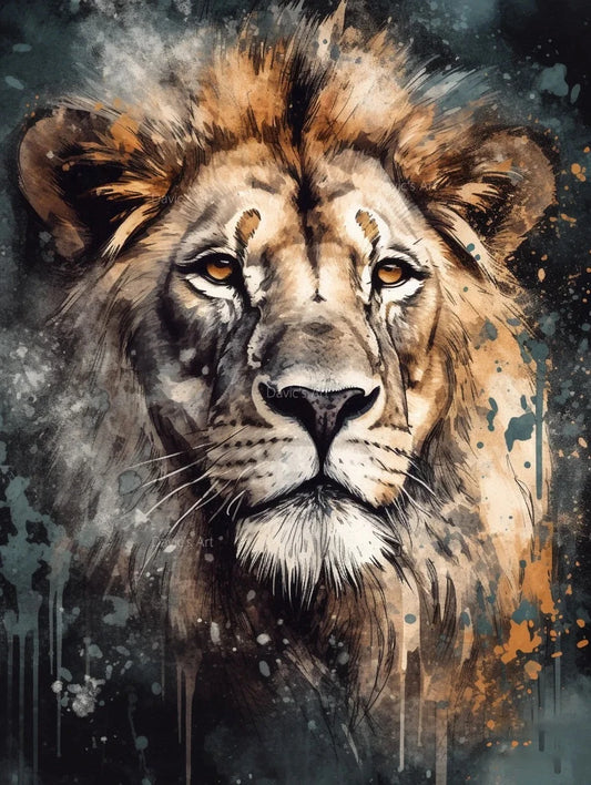 Diamond Painting Dieren Graffiti Kunstwerk met Ronde Steentjes - Leeuw