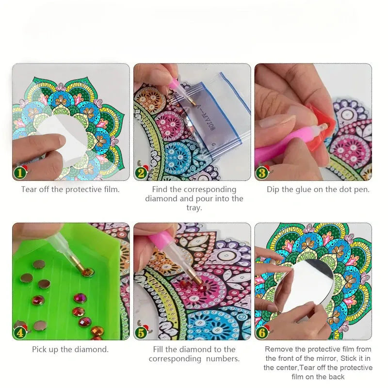 Diamond Painting Spiegel Bloemrijk Make-up Accessoire met Ketting - JZ026