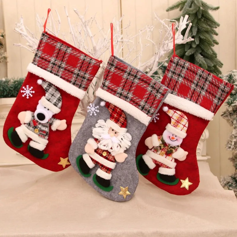 Kerst sok decoratief met rendier, kerstman, ijsbeer en sneeuwvlok – feestelijke cadeauzak