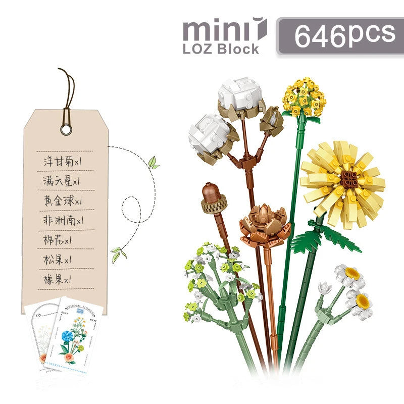 Bouwpakket Bloemenboeket met Rozen – Creatieve Bloemen Bouwstenen Set