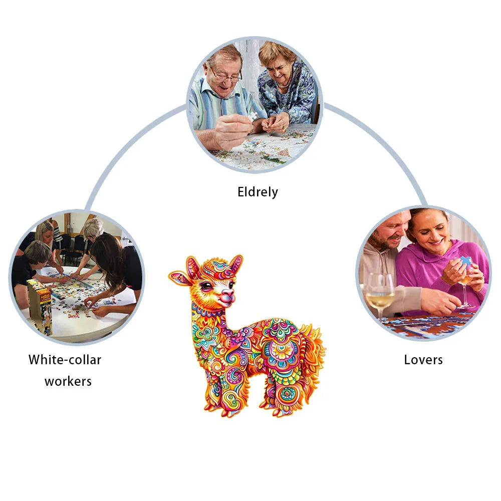 Houten figuren puzzel alpaca in luxe geschenkdoos
