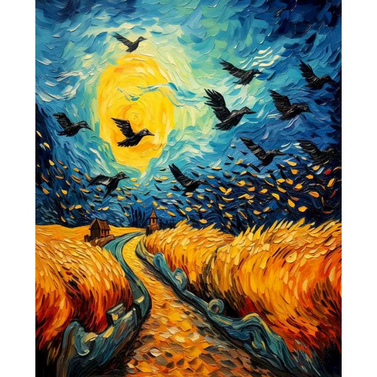 Diamond Painting Landschappen 30x40cm met ronde steentjes Graanveld met Vogels