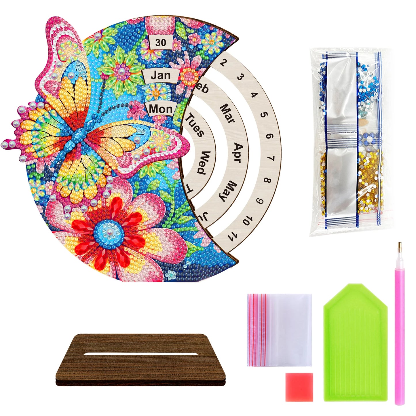 Diamond Painting Kalender Houten Draaibare Tafelkalender met Strass Steentjes