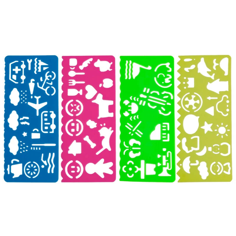 Krastekening set met 4 schildertemplates en kleurrijk kraspapier