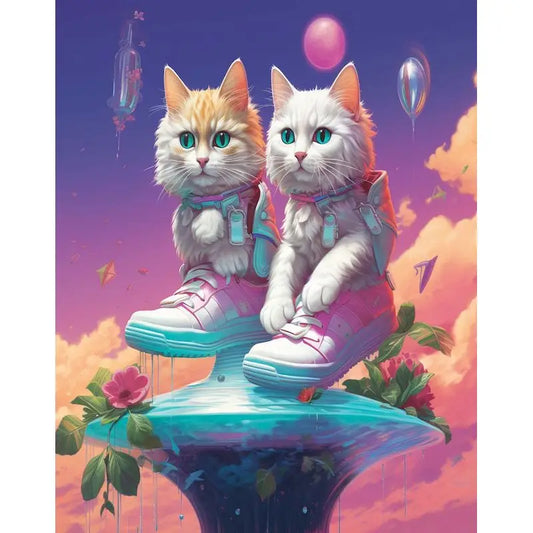 Diamond Painting Dieren Kleurrijk Volledig Rond 30x40cm - Katten