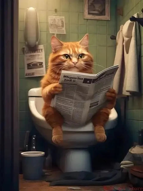 AB Diamond Painting met Fairy dust steentjes Kat op Toilet Krant