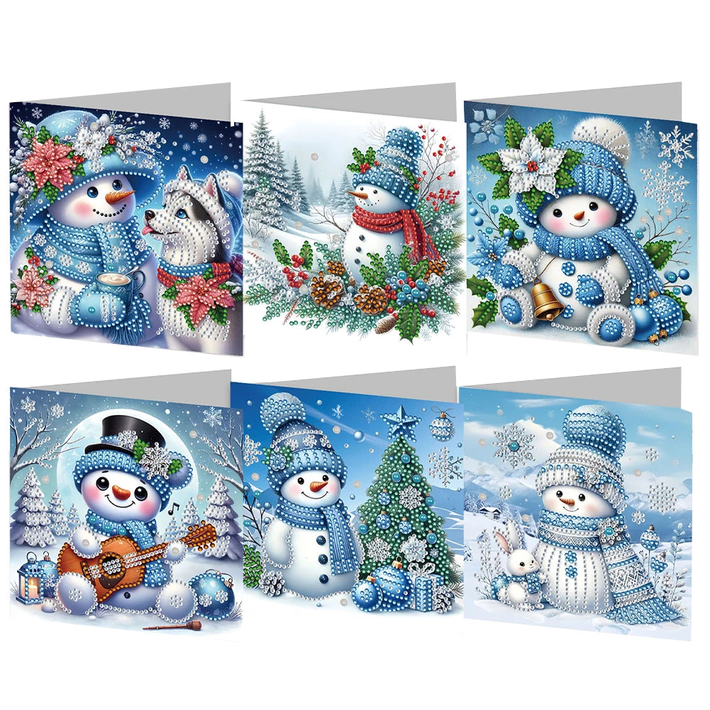 Diamond Painting Kerstkaarten set Sneeuwpoppen – 6 stuks