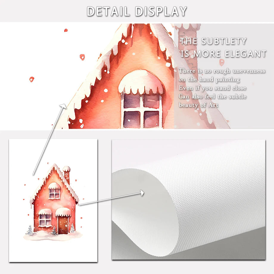 Kerst schilderij kerstboom met kerstman sneeuwhuis canvas poster