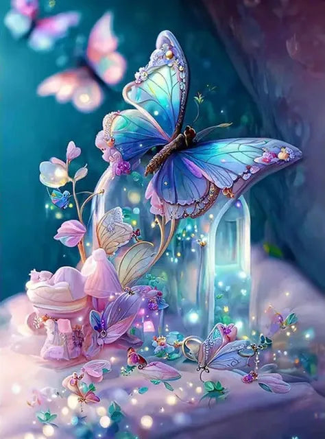 AB Diamond Painting op canvas - Fairy Dust Fantasy met Sterrenhemel, Boom & Vlinder