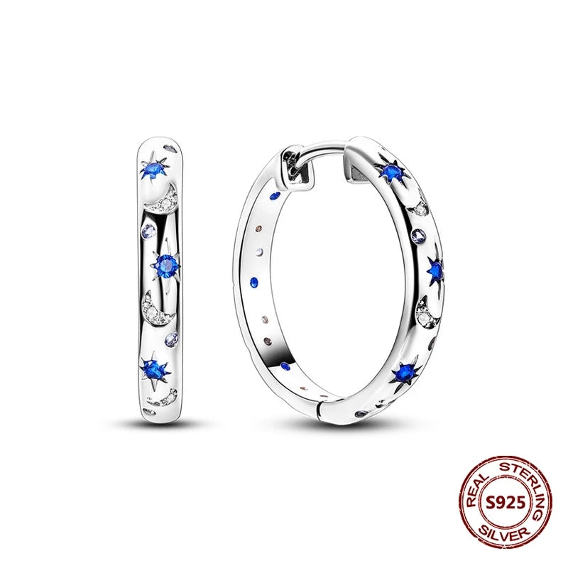 Oorbellen met Donkerblauwe Ster en Maan van 925 Zilver met Zirkonia