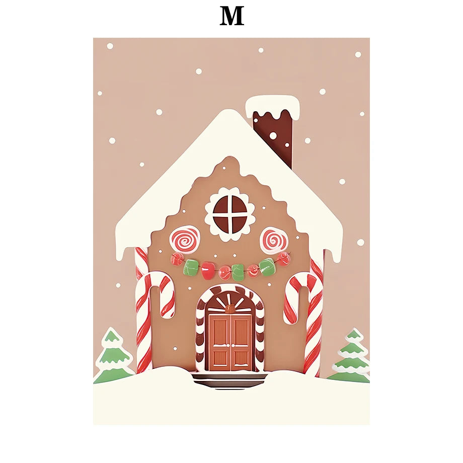 Kerst schilderij kerstboom met kerstman sneeuwhuis canvas poster
