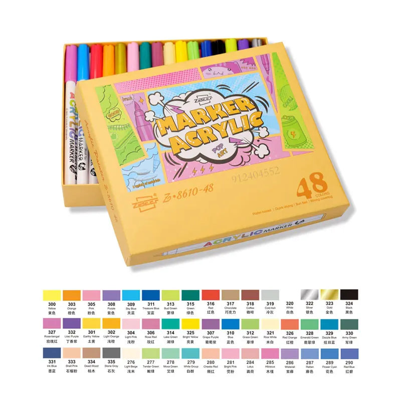 Stiften set acrylverfstiften met penseelpunt 18 tot 60 kleuren