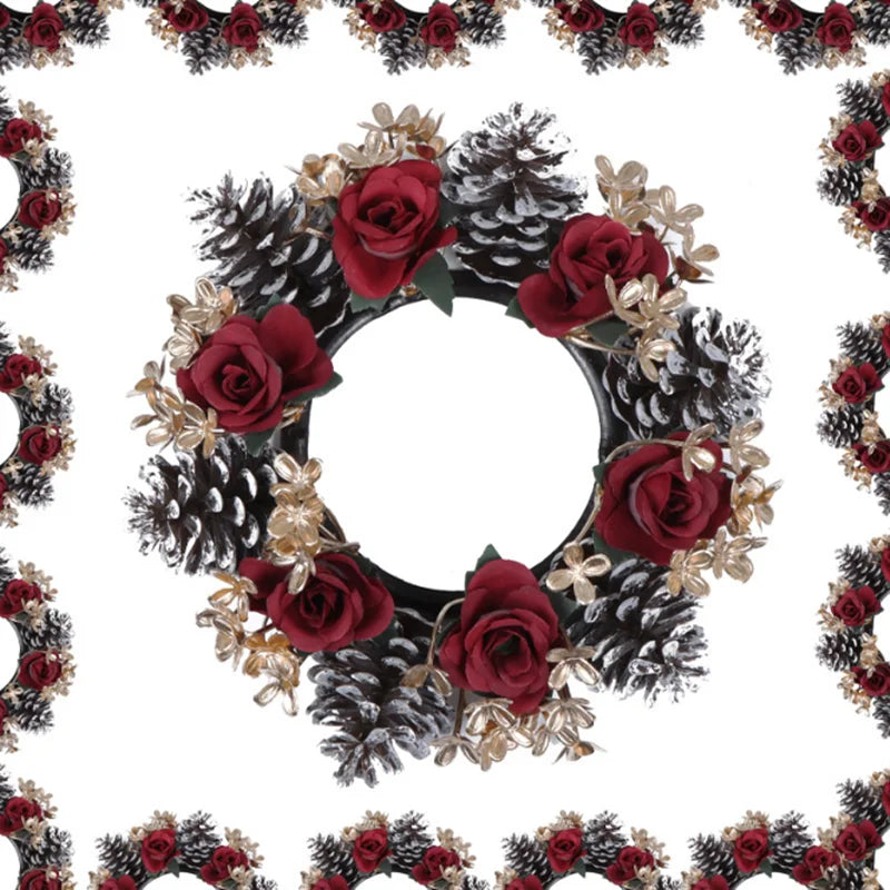 Kerst krans met rode bessen en kaarshouder voor sfeervolle tafeldecoratie