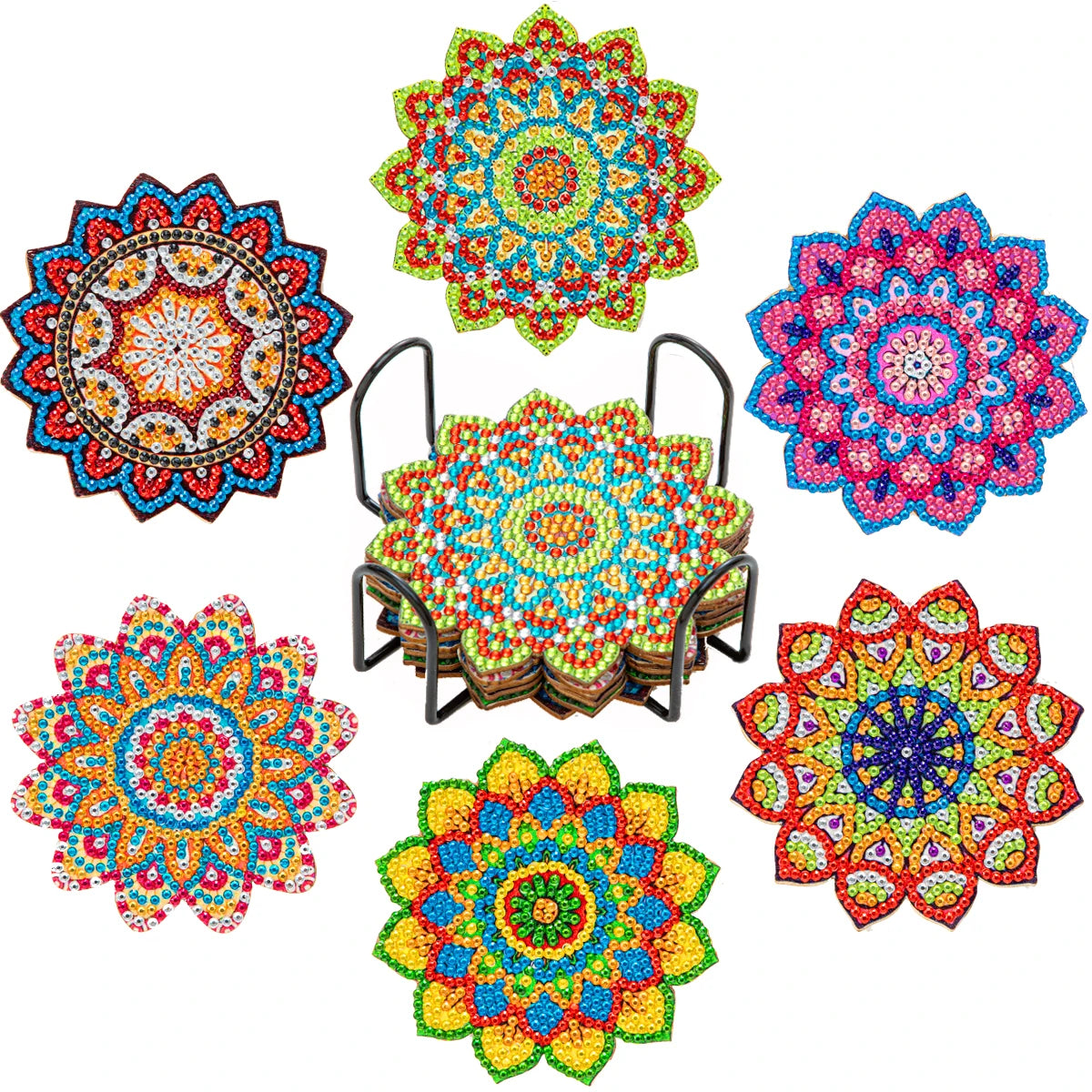 Diamond Painting Onderzetters – Set van 6 met Houder – Mandala Design