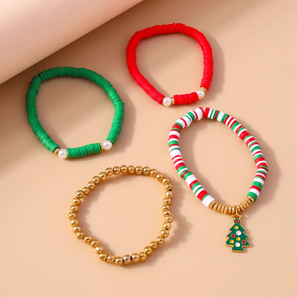 Kerst armbanden set met Kerstman, rendier en sneeuwpop bedels