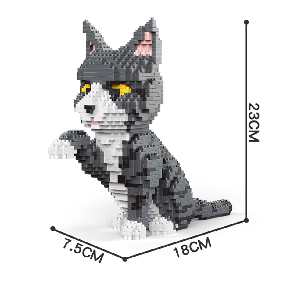 Bouwpakket Schattige Kat – Mini Model Blokken voor Liefhebbers - Grijs