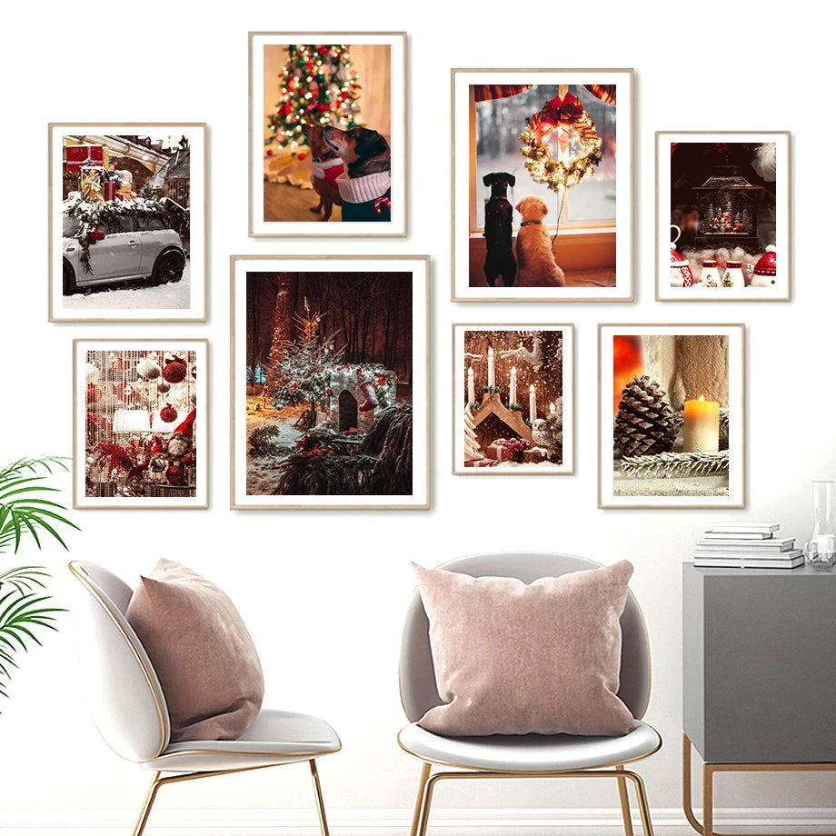 Kerst schilderij Happy New Year wanddecoratie canvas poster zonder lijst