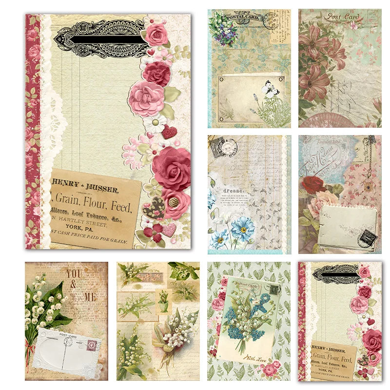 Papier voor kaarten maken & Scrapbook Rijstpapier Bloemen Vintage Set