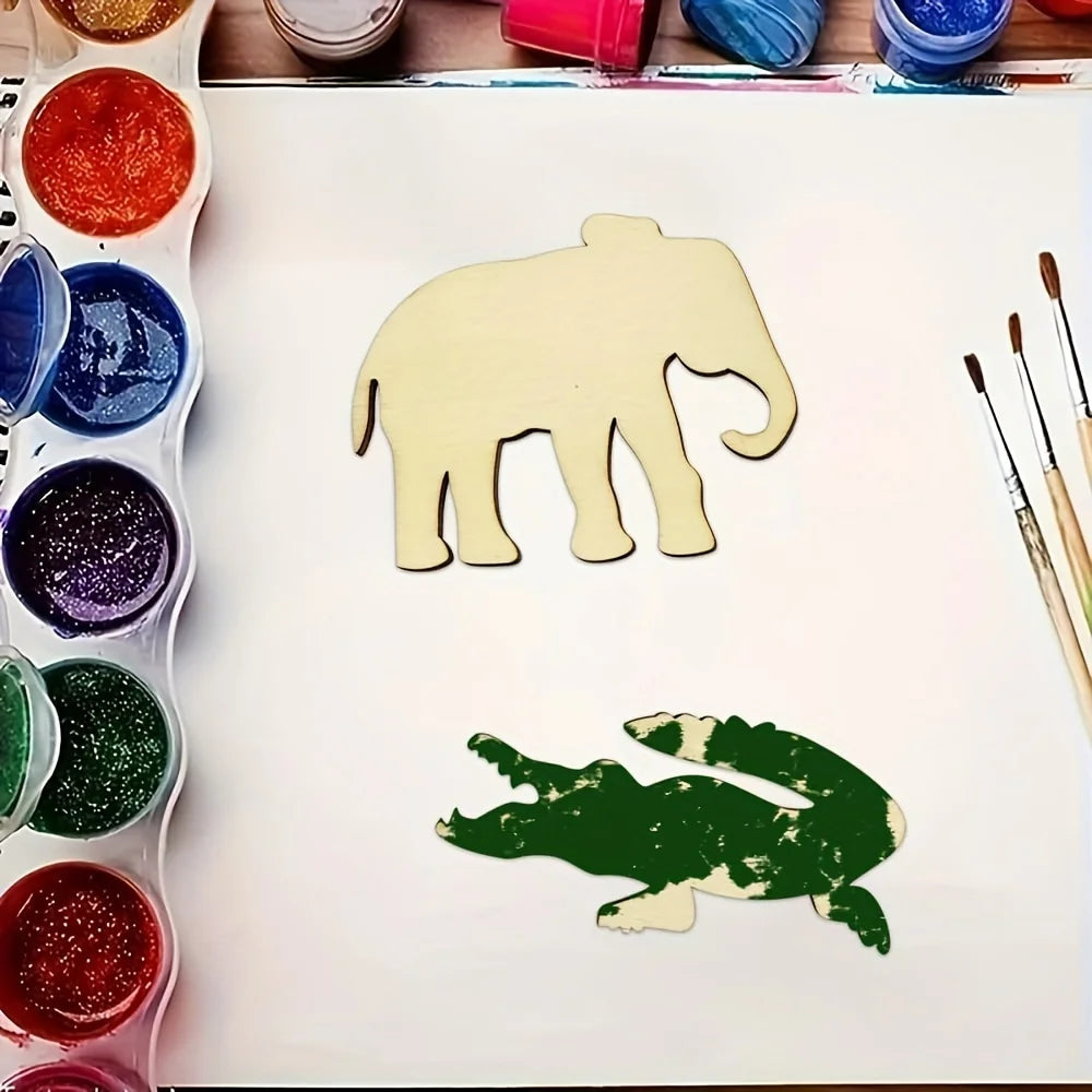 Houten figuur om zelf te kleuren/schilderen - Safari dieren set (24 st.)