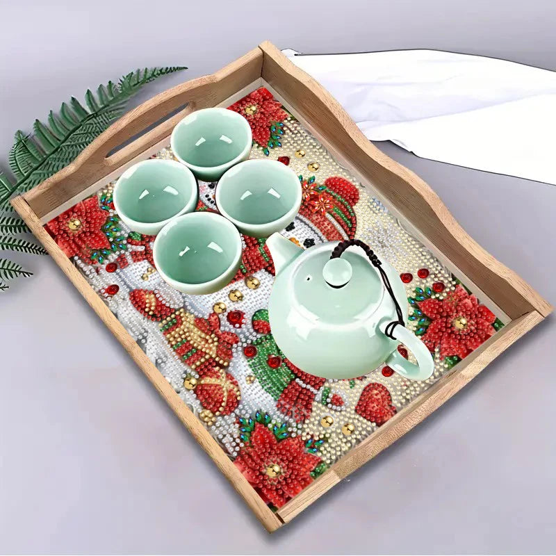Diamond Painting Dienblad Kerst Sneeuwpoppen Houten Serveertray met Handvat