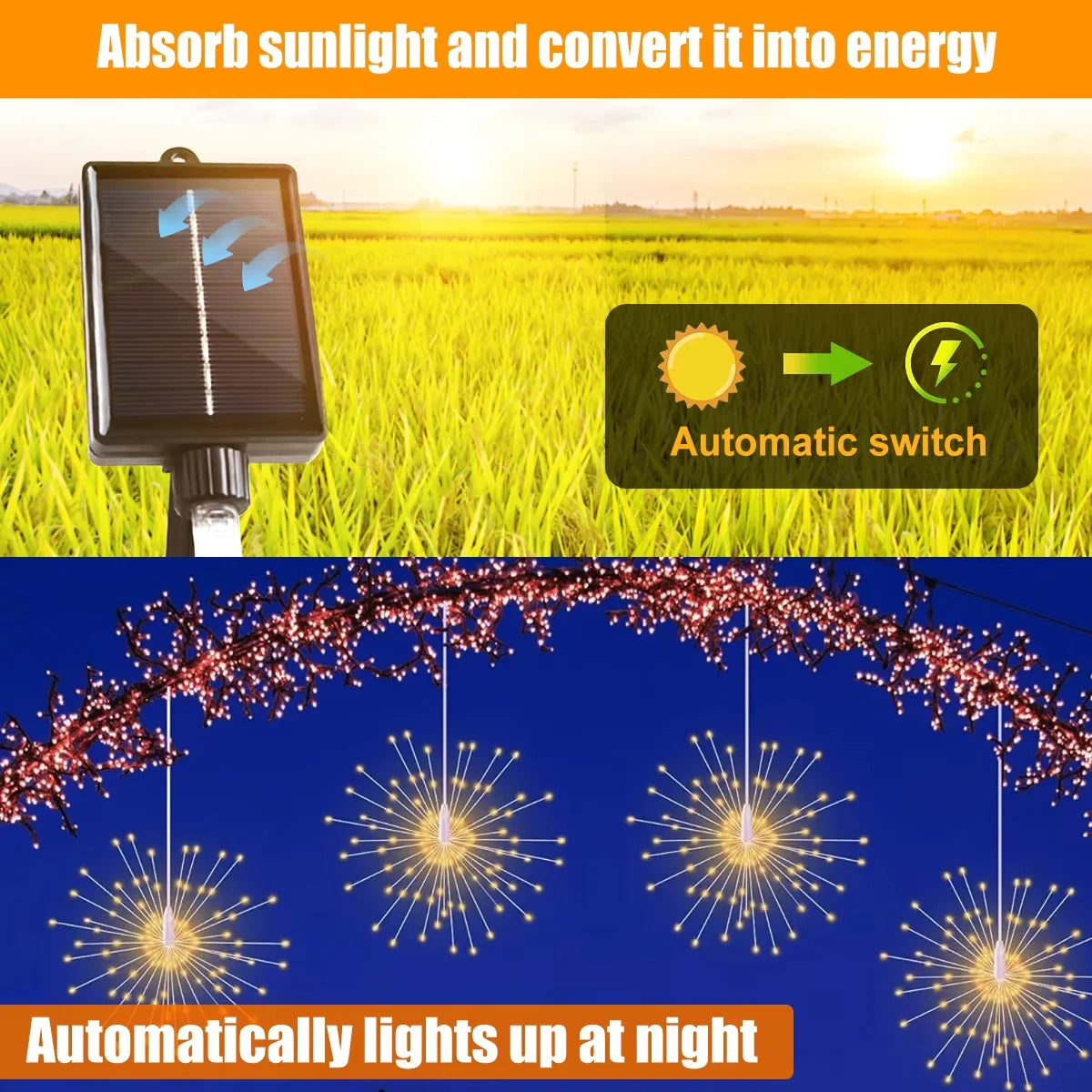Solar Kerstverlichting Hangende Vuurwerklamp 480LED Waterdicht met 8 Lichtstanden