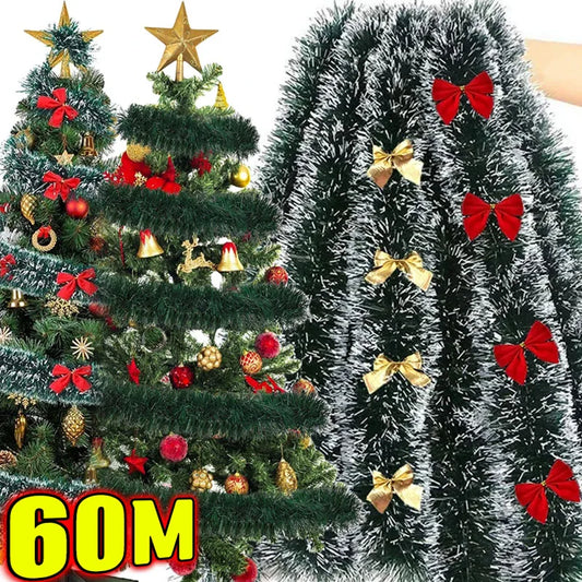 Kerst Guirlande 60 meter - Groene Lintstok Versiering voor Boom en Feest