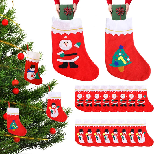 Kerst sok (decoratief) met Kerstman, sneeuwpop en kerstboom – feestelijke hangdecoratie en cadeauzakje