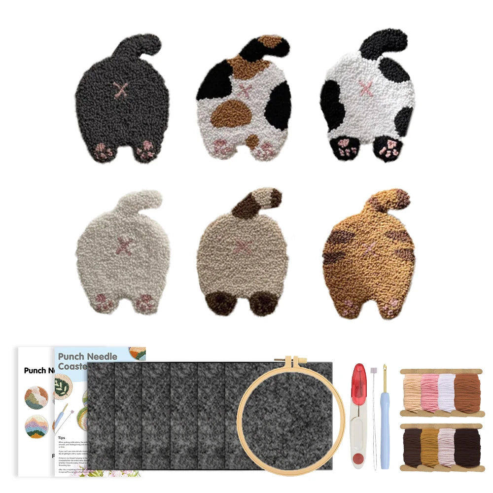 Punch Needle pakket onderzetters katten set met 6 onderzetters voor beginners