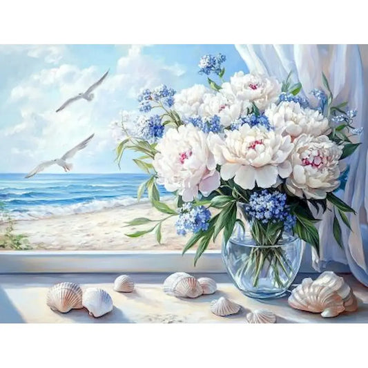 Schilderen op nummer Bloemen met glazen vazen op canvas met frame - 9963906